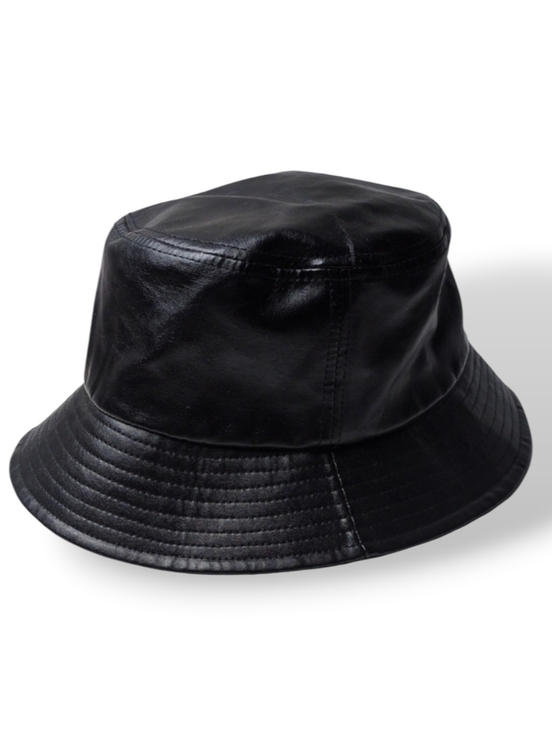 Accessories - Black Vegan Leather Bucket Hat Adult One Size